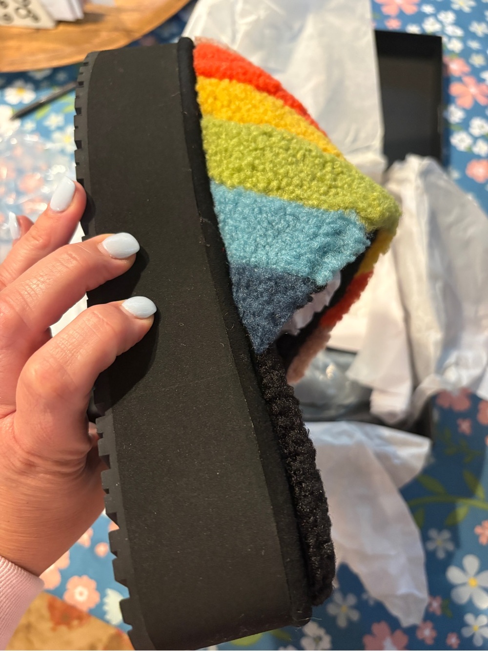 Kurt Geiger Kids Rainbow Sherpa Slide - Red, Yellow, Green, Blue, Navy, Black